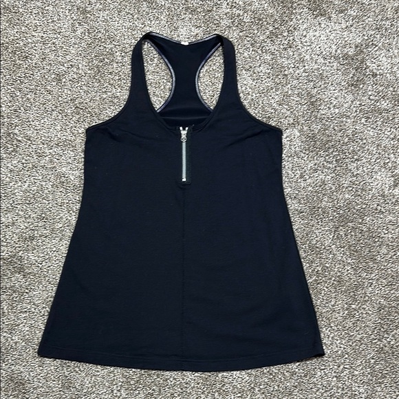 Lululemon black racerback zip front tank top - no size tag- 8/M - Picture 2 of 7